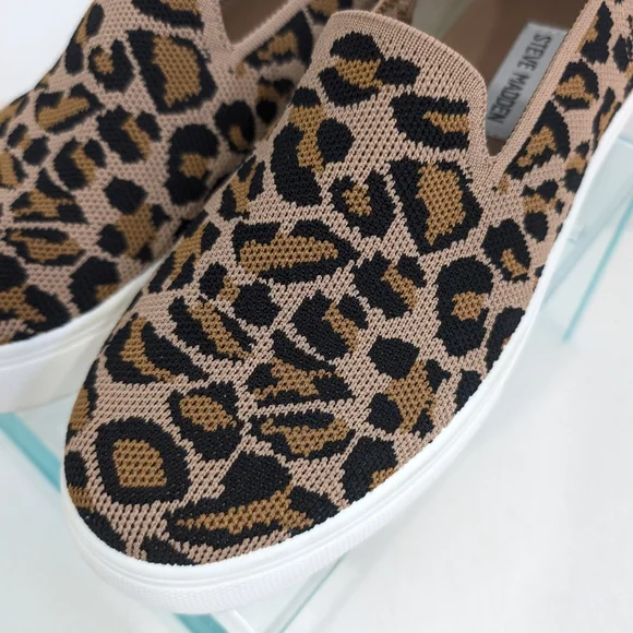 Steve Madden Platform Sneakers sz 9 Women Animal Print Shoes Slip on knit mailer - Picture 6 of 10